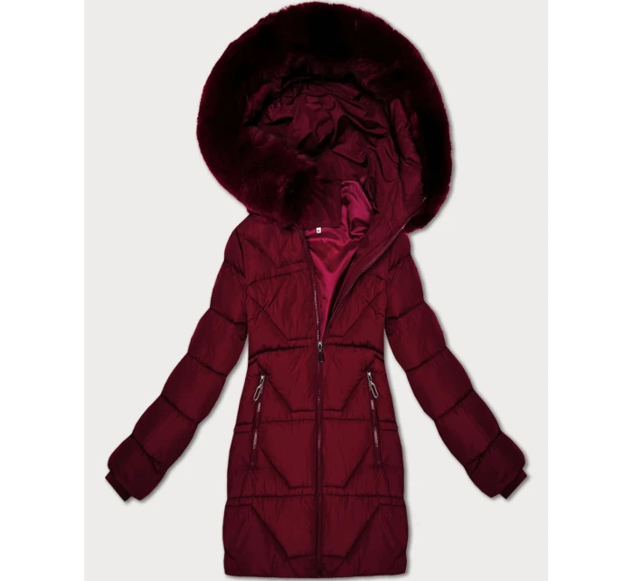 Dámská zimní péřová bunda ve vínové bordó barvě model 21475480 - J.STYLE