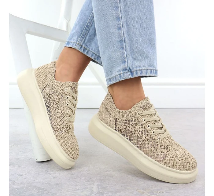 Dámská obuv na platformě se šněrováním béžová model 22098387 - VINCEZA