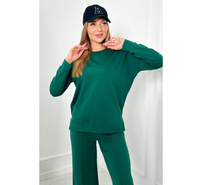 Bavlněný komplet Mikina + Kalhoty s širokými nohavicemi zelený