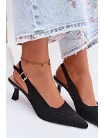 Materiálové sandály na podpatku černé Delessa