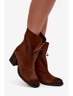 Dámské semišové botky na podpatku Zazoo – hnědé Dámské semišové botky na podpatku Zazoo – hnědé