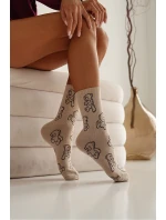 Dámské ponožky s obrysem medvídka – béžové