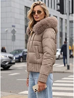 Dámská zimní prošívaná bunda s kožešinou, béžová, FashionStreet TY5830 Dámská zimní prošívaná bunda s kožešinou, béžová, FashionStreet TY5830
