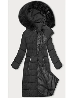 Dámská zimní bunda v grafitové barvě s kapucí model 21787480 - J.STYLE