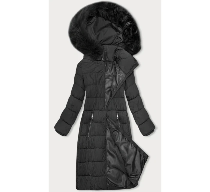 Dámská zimní bunda v grafitové barvě s kapucí model 21787480 - J.STYLE
