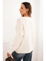Dámský svetr s vlnou s dlouhým rukávem a kulatým výstřihem ecru