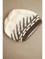 Dámská zimní čepice z vlny s geometrickým vzorem a kamínky K469 ecru