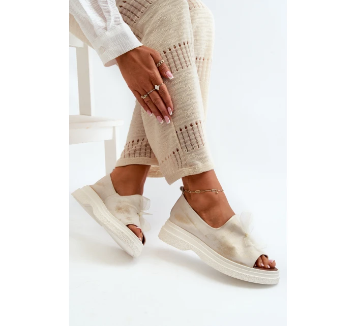 Zazoo 2939 Dámské kožené sandály s mašlí Zlatý otěr