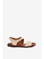 Dámské kožené ploché sandály model 21692915 béžové - Zazoo Dámské kožené ploché sandály model 21692915 béžové - Zazoo