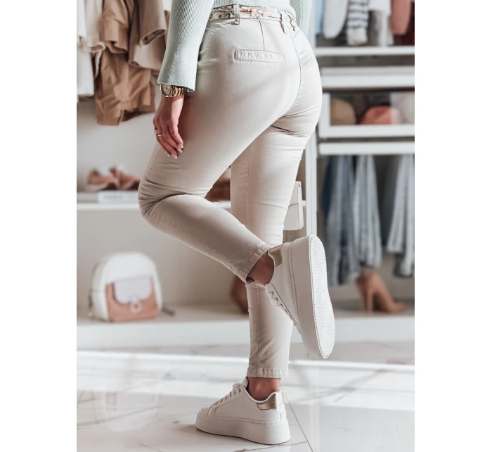 Dámské látkové chinos kalhoty s páskem ROSSALI light beige FashionStreet UY2537