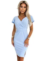 479-6 Šaty NINA s obálkovým výstřihem, rukávy a páskem - MODRÉ 479-6 Šaty NINA s obálkovým výstřihem, rukávy a páskem - MODRÉ