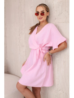 Mušelínové šaty s pasem světle růžová