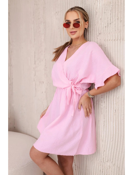 Mušelínové šaty s pasem světle růžová