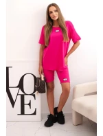 Dámský bavlněný komplet s krátkým rukávem a šortkami fuchsie Dámský bavlněný komplet s krátkým rukávem a šortkami fuchsie