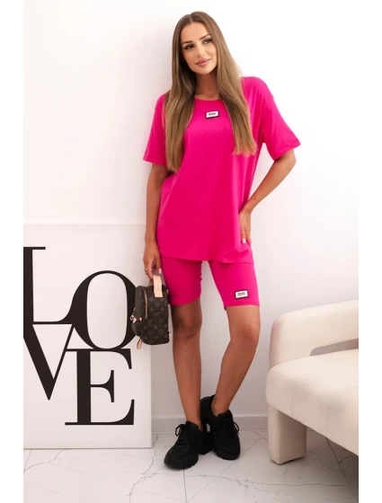 Dámský bavlněný komplet s krátkým rukávem a šortkami fuchsie Dámský bavlněný komplet s krátkým rukávem a šortkami fuchsie