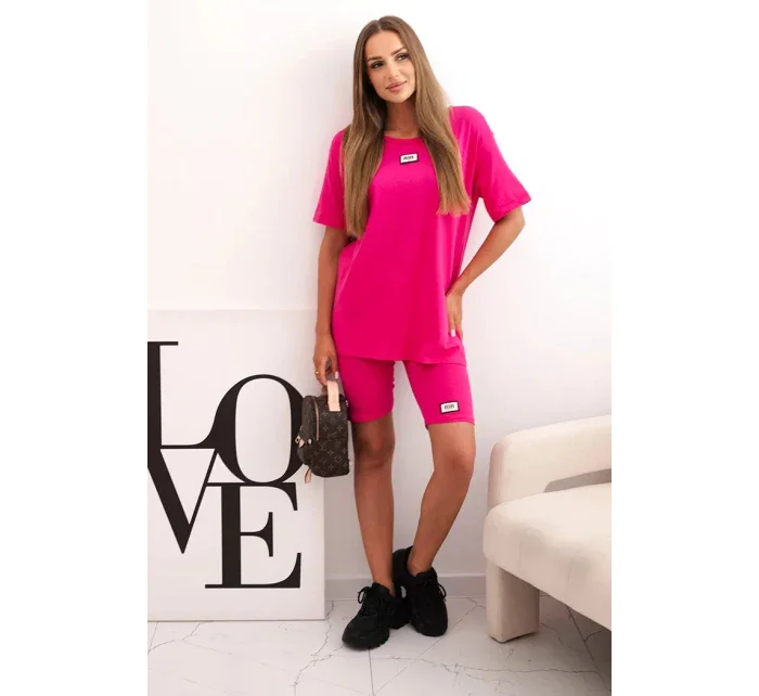 Dámský bavlněný komplet s krátkým rukávem a šortkami fuchsie Dámský bavlněný komplet s krátkým rukávem a šortkami fuchsie