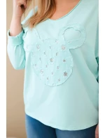 Dámská bavlněná blůza Plus Size s výstřihem do V mátová