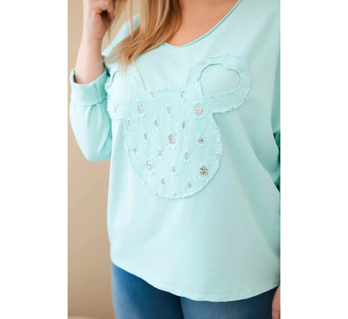 Dámská bavlněná blůza Plus Size s výstřihem do V mátová