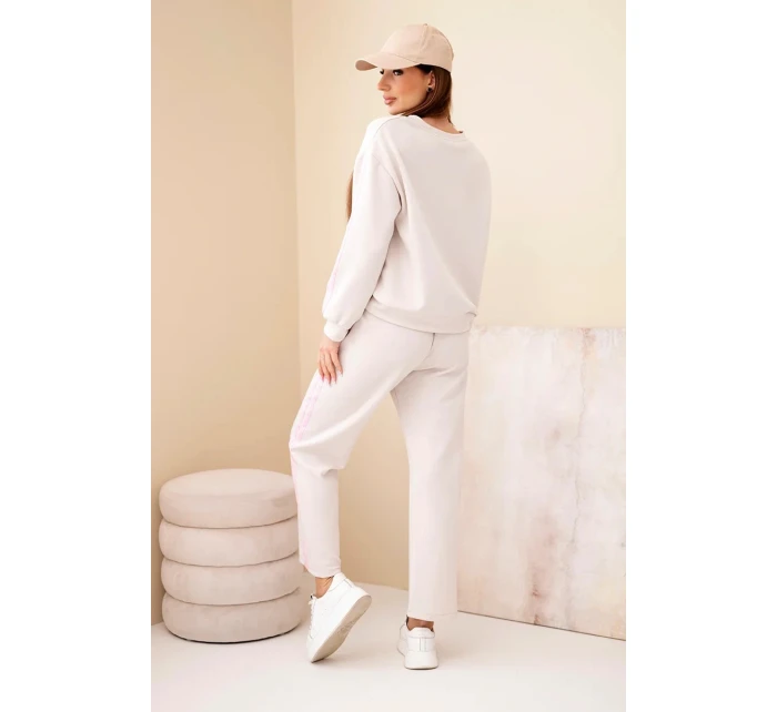 Dámský viskózový komplet v  s lampasy béžový model 22011678 - K-Fashion