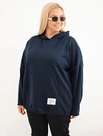 Dámská mikina Plus Size z viskózy s kapucí a klokankovou kapsou námořnická modrá