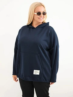 Dámská mikina Plus Size z viskózy s kapucí a model 22321216 kapsou námořnická modrá - K-Fashion