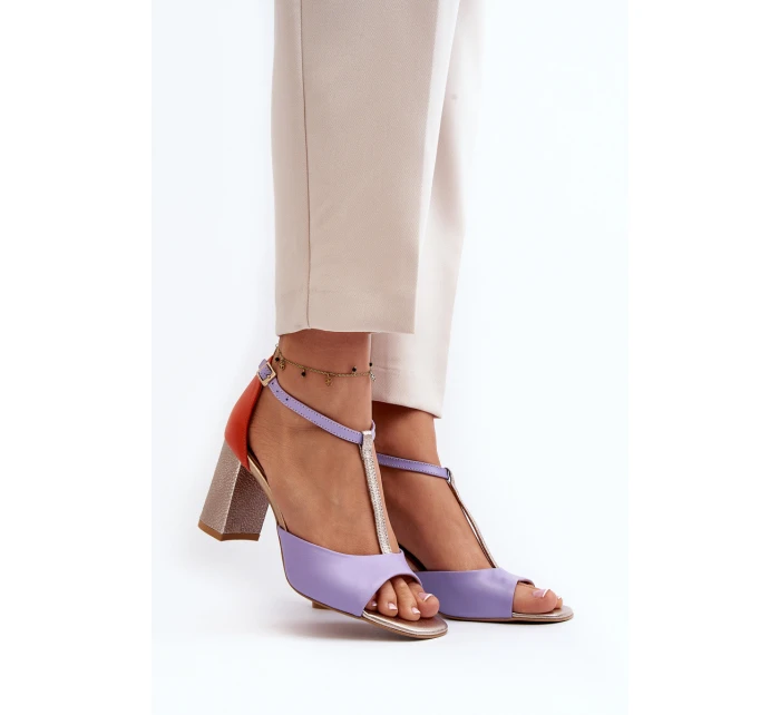 Kožené sandály na podpatku Laura Messi 2759 fialové