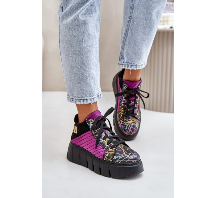 Kožené sneakersy na platformě fuchsie Maciejka 06767-15