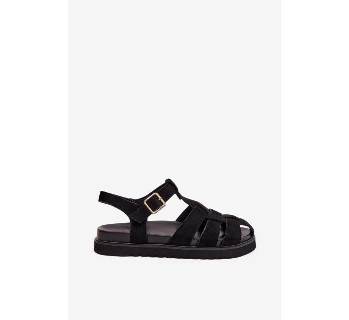 Dámské sandály Římské s zlatým sponou na platformě Černé Terelina