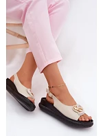 Kožené sandály na platformě s ozdobou model 22133578 Béžové - S.Barski