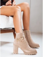 Dámské semišové kozačky na podpatku béžové FashionStreet ZY1265