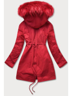 Červená dámská zimní bunda parka s podšívkou a s kapucí (7600)
