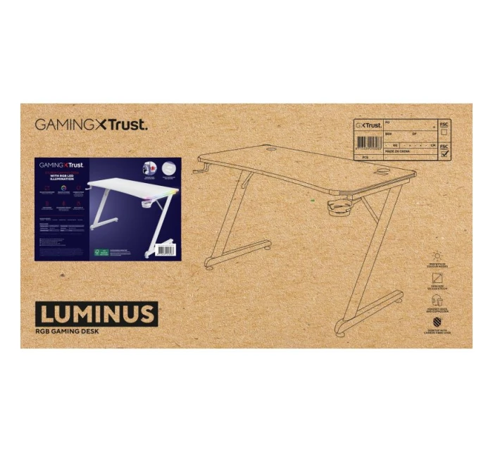 Herní stůl TRUST GXT 709W LUMINUS RGB WHITE