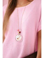 Mušelínová halenka s náhrdelníkem bonbónově růžová