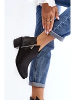 Kožené dámské kotníčkové boty na sloupku s nízkým svrškem a zipy černé Annaja Kožené dámské kotníčkové boty na sloupku s nízkým svrškem a zipy černé Annaja