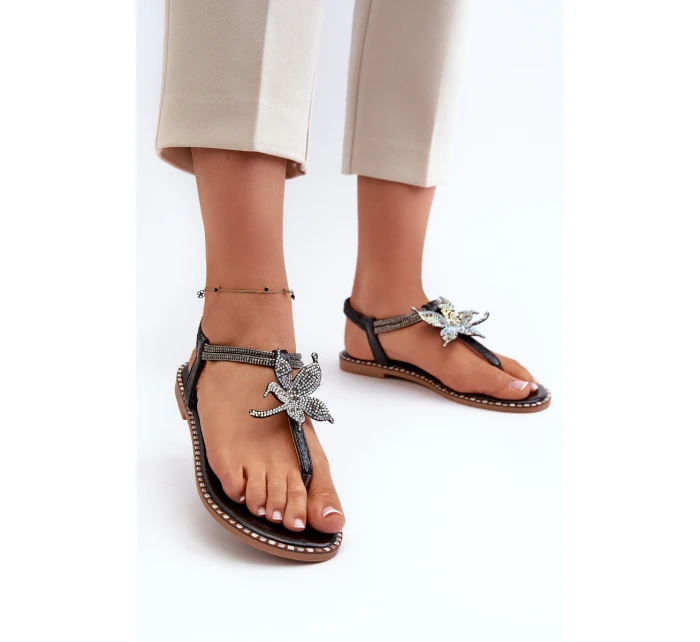 Dámské Ploché Sandály S Ozdobným Kvítkem Stříbrné Edoni Dámské Ploché Sandály S Ozdobným Kvítkem Stříbrné Edoni