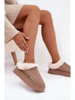 Dámské sněhule na platformě s kožešinou a prošitím tmavě béžové Arelina