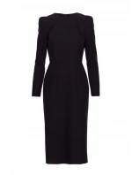 S412 Tužkové šaty s ozdobnými rameny - černé S412 Tužkové šaty s ozdobnými rameny - černé
