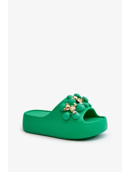 Dámské pěnové pantofle se zdobením na silné podrážce, zelená Bremavia Dámské pěnové pantofle se zdobením na silné podrážce, zelená Bremavia
