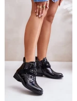 Lakované Dámské Kotníkové Boty S Ozdobou Zateplené S.Barski Černé Lakované Dámské Kotníkové Boty S Ozdobou Zateplené S.Barski Černé