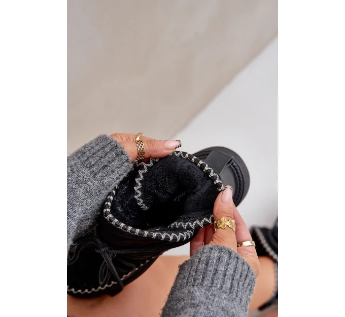 Dámské sněhule s výšivkou na platformě černé Naleris