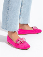 Komfortní růžové dámské  mokasíny bez podpatku