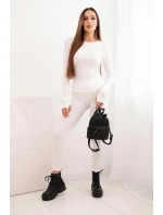 Komplet dámský z pruhované viskózy s dlouhým rukávem a legínami ecru