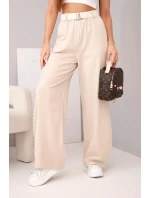 Dámské bavlněné kalhoty se širokou nohavicí a páskem béžové Dámské bavlněné kalhoty se širokou nohavicí a páskem béžové