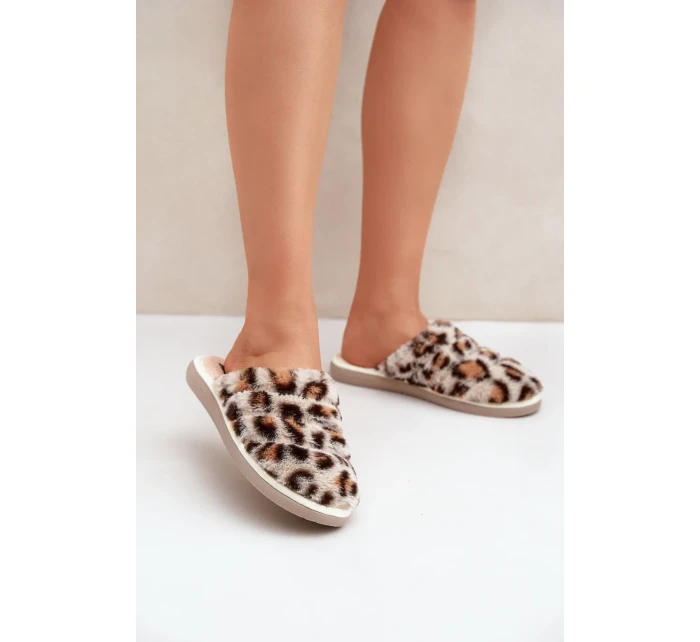 Futrzane Dámské Pantofle Panterka Inblu EK000008 Béžové Futrzane Dámské Pantofle Panterka Inblu EK000008 Béžové