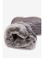Dětské sněhule s kožíškem na suchý zip Lee Cooper – šedé Dětské sněhule s kožíškem na suchý zip Lee Cooper – šedé