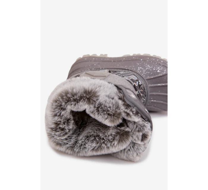 Dětské sněhule s kožíškem na suchý zip Lee Cooper – šedé Dětské sněhule s kožíškem na suchý zip Lee Cooper – šedé