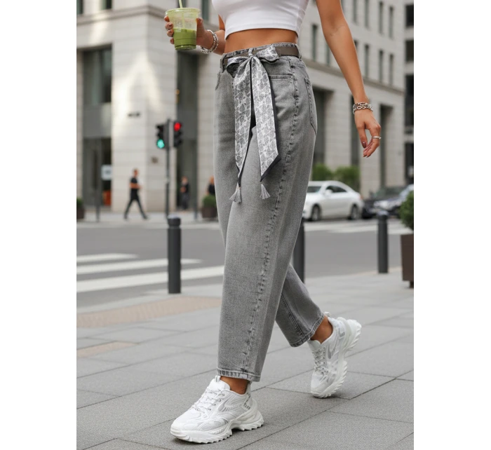 Dámské džíny balonového střihu s páskem šedé FashionStreet UY2888