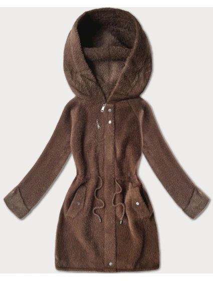 Hnědá vlněná bunda typu alpaka s kapucí model 21482439 - MHM
