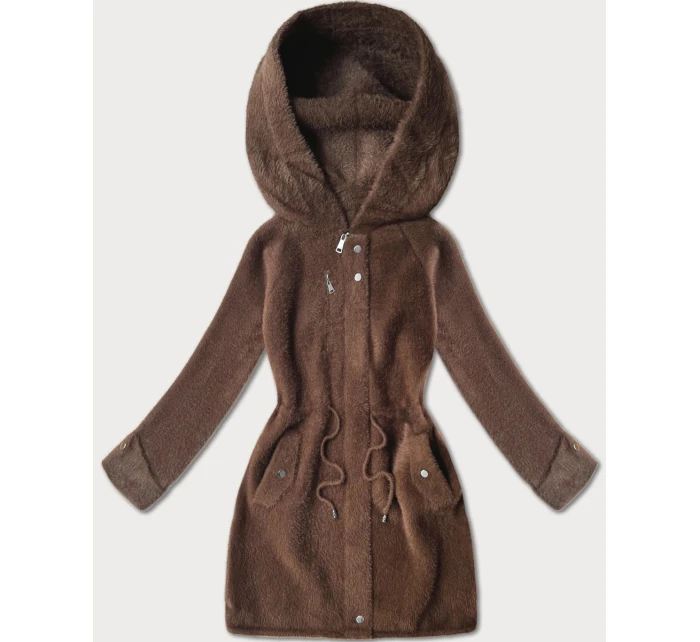 Hnědá vlněná bunda typu alpaka s kapucí model 21482439 - MHM