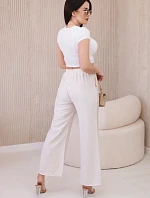 Viskózové kalhoty se širokými nohavicemi světle béžová